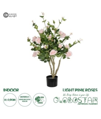 GloboStar® Artificial Garden LIGHT PINK ROSES 21071 Τεχνητό Διακοσμητικό Δέντρο Τριανταφυλλιά Μ50 x Π50 x Υ90cm